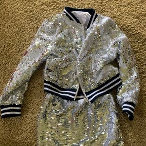 Silver sequins jacket and skirt set